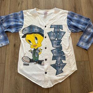 Vintage 1994 Hip Hop Tweety Bird FREEZE Baseball Tee Shirt Aztec Sleeves medium